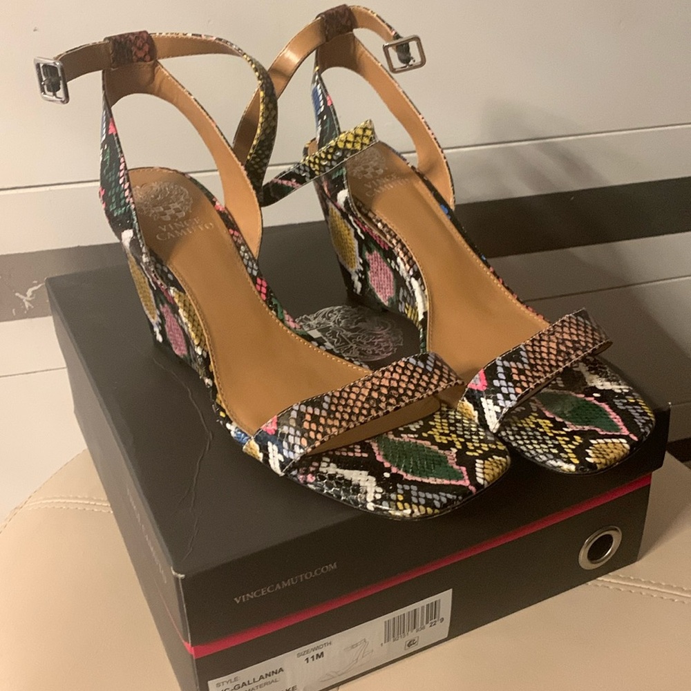Vince Camuto multi rainbow snake color wedge heels